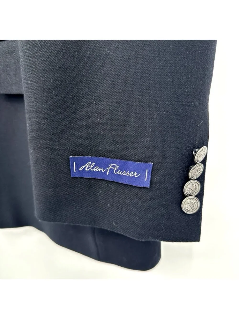NEW ALAN FLUSSER black blazer 48R silver crest buttons executive sport coat